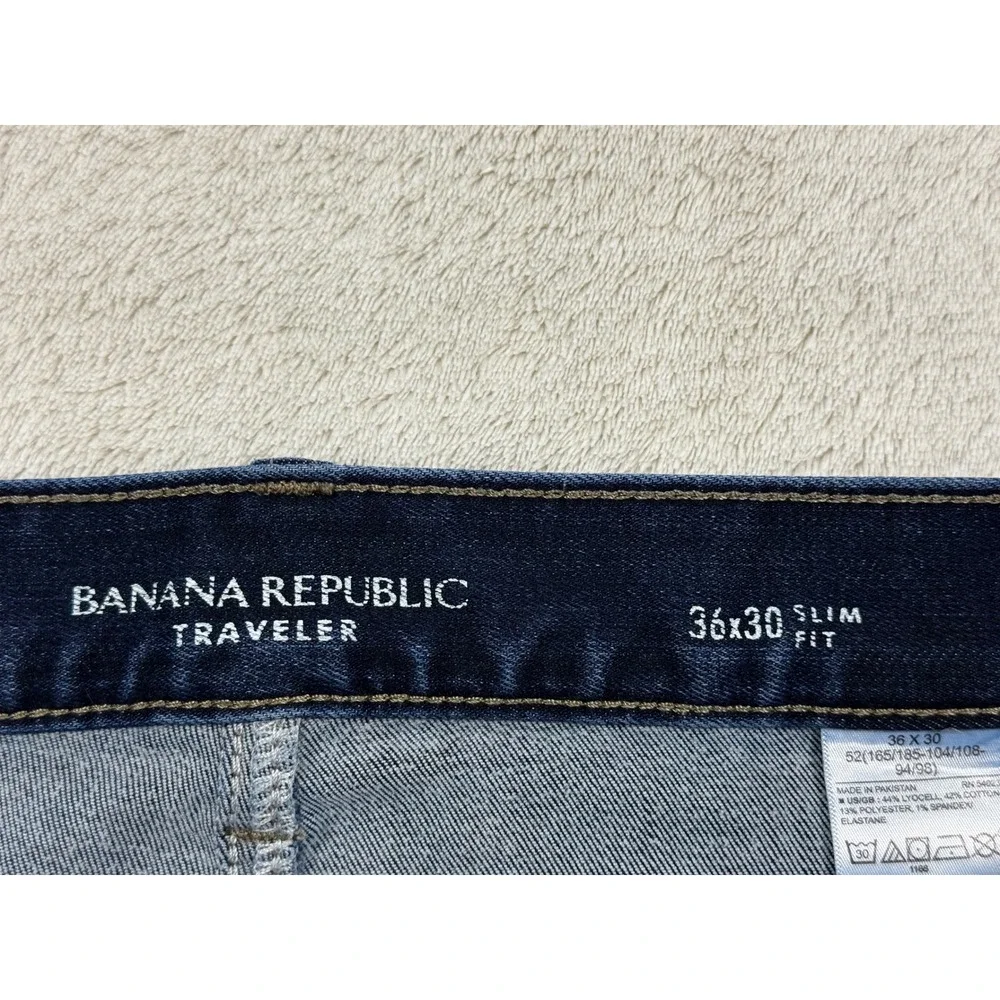 Banana Republic Mens Traveler Slim Fit Stretch Dark Blue Jeans 36x30 Meas: 36x30